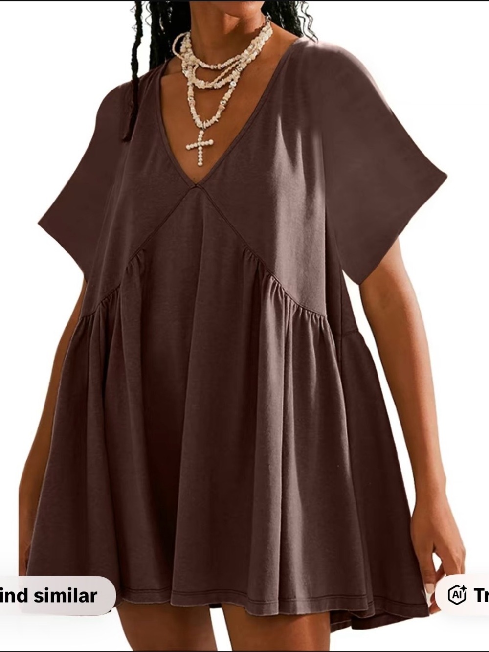 Women's V-Neck Brown Swing Tunic dress